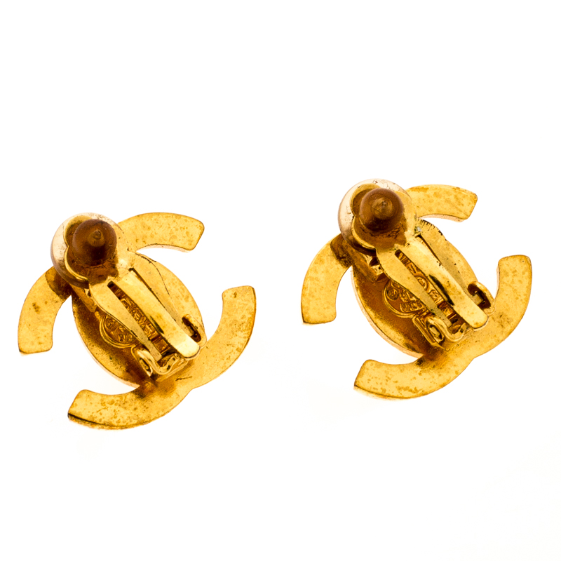 Chanel CC Turn Lock Gold Tone Clip-on Stud Earrings Chanel