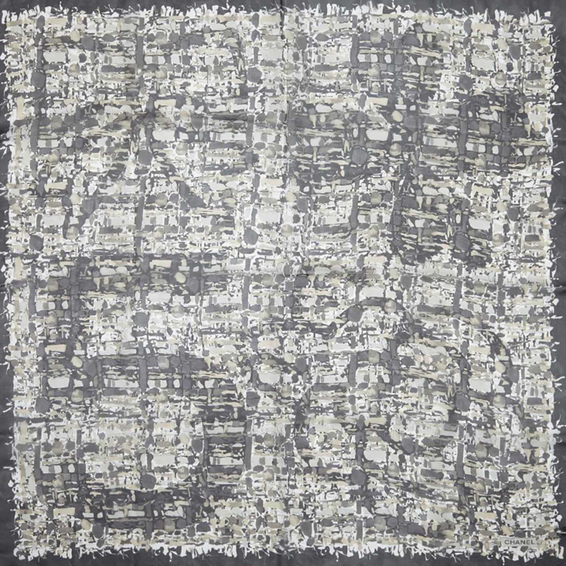 

Chanel Gray Printed Silk Scarf, Grey