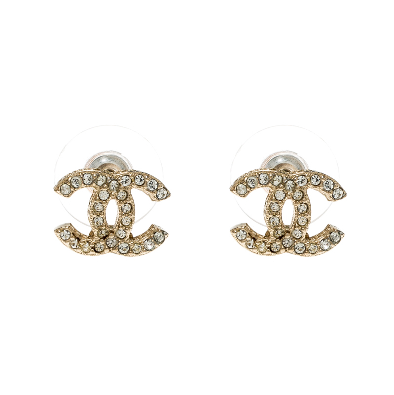 Chanel CC Crystal Gold Tone Mini Stud Earrings Chanel  TLC
