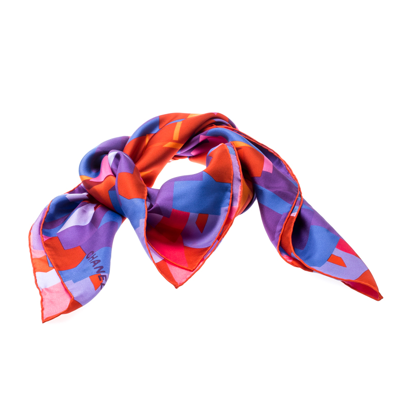 Pre Owned Chanel Multicolor Data Center Printed Silk Square Scarf