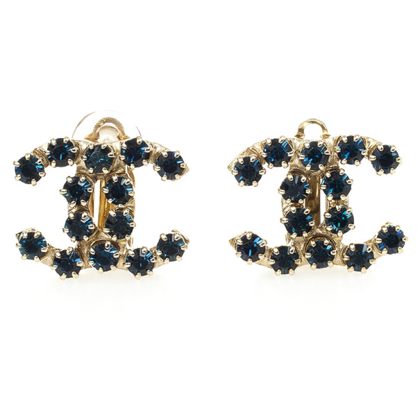 Pre Owned Chanel CC Blue Crystal Earrings