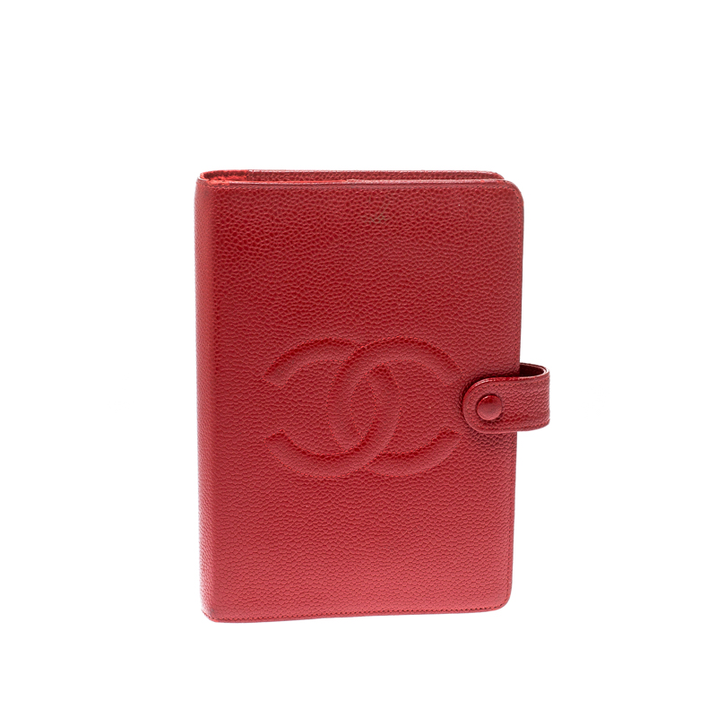 Chanel Red CC Leather Agenda Notebook Cover