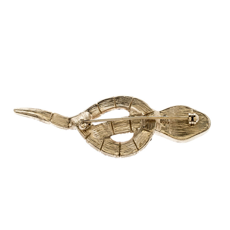 

Chanel Snake Crystal Embellished Gold Tone Pin Brooch