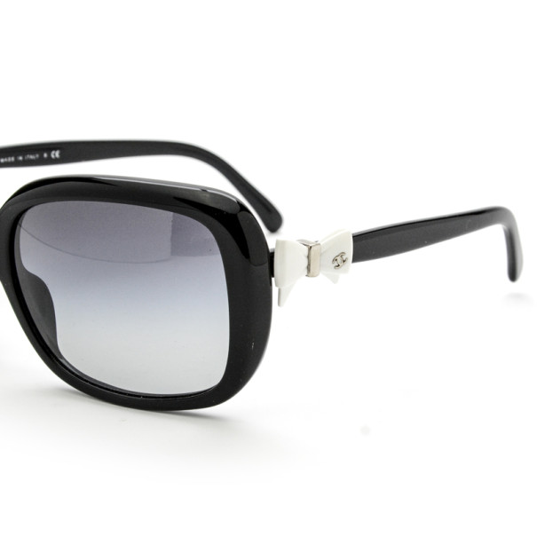 Chanel Black Plastic Frame Black Tint Bow Sunglasses-5171 - Yoogi's Closet