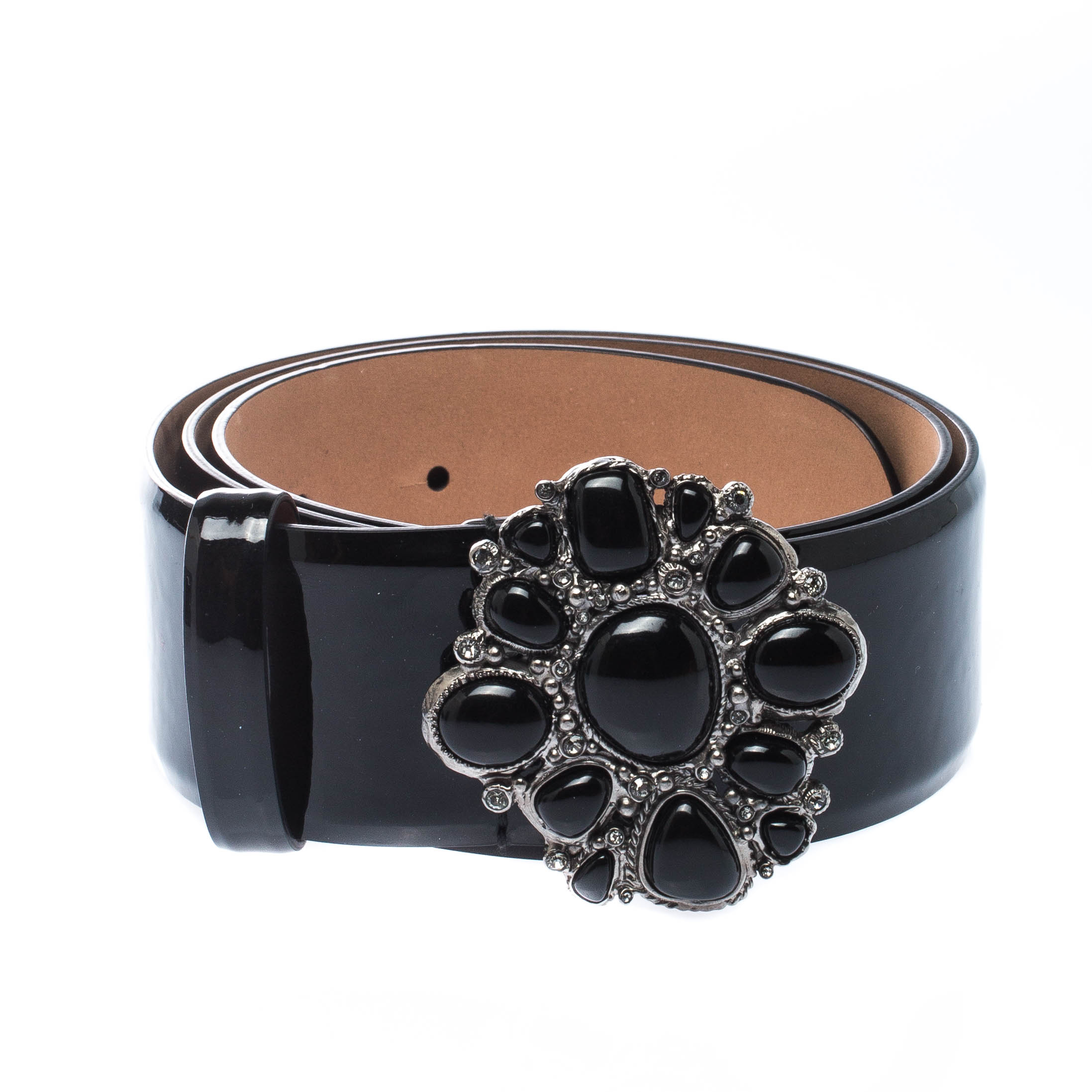 

Chanel Black Patent Leather Embellished Buckle Belt