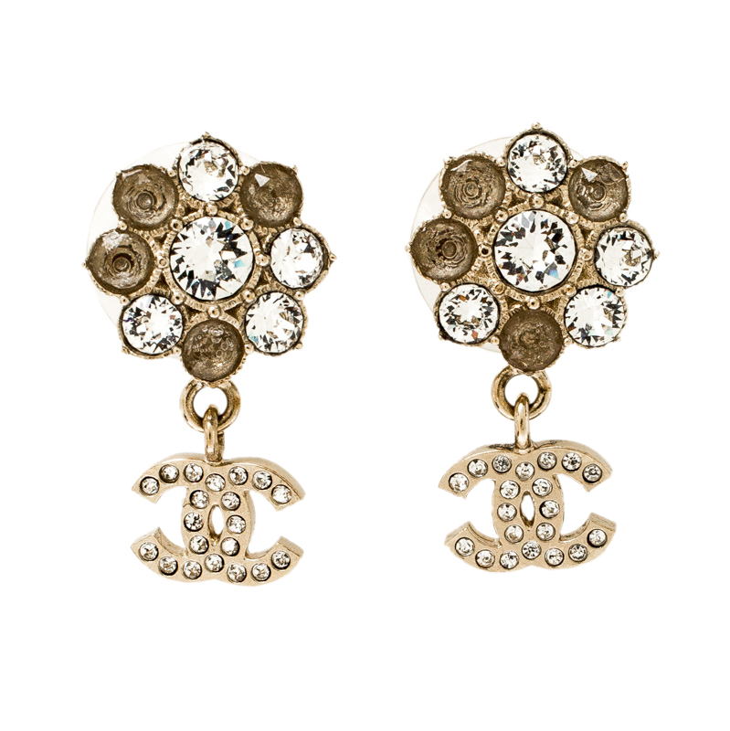 مملوكة مسبقًا Chanel CC Crystal Camellia Drop Earrings