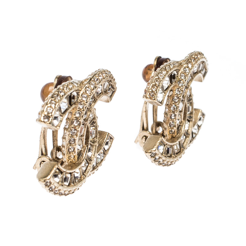 

Chanel CC Crystal Embedded Gold Tone Stud Earrings