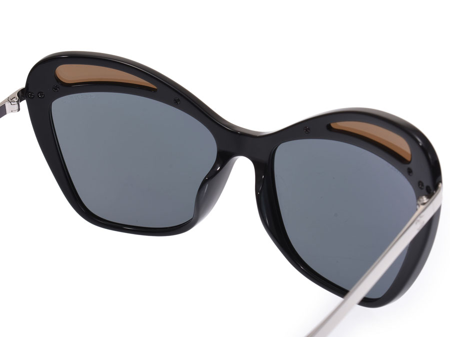 Pre-owned Chanel Black Acetate Butterfly Runway Sunglasses 5377