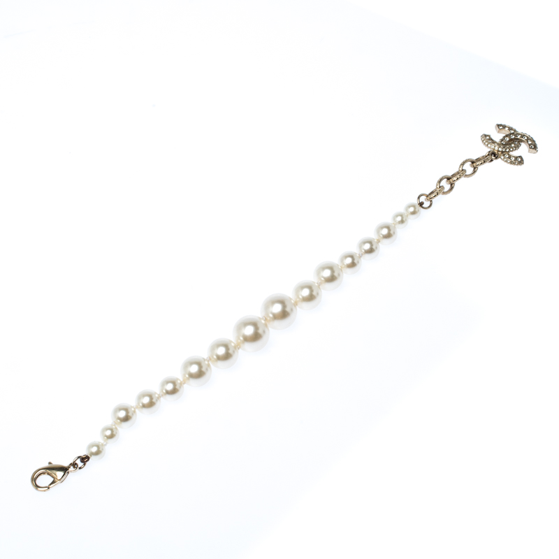 

Chanel CC Cream Faux Pearl & Crystal Gold Tone Bracelet