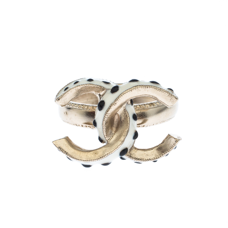 

Chanel CC Enamel Gold Tone Ring Size