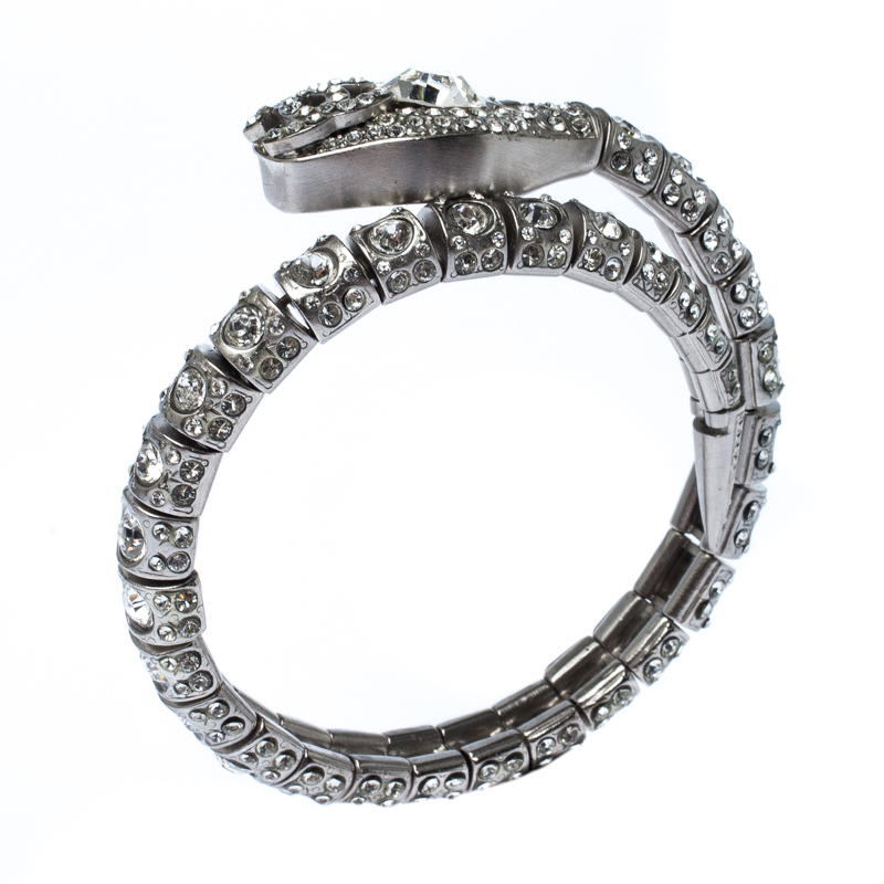 

Chanel CC Crystal Snake Silver Tone Adjustable Wrap Bracelet