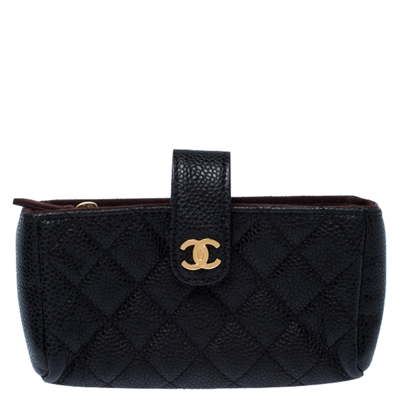 Chanel Black Quilted Leather iPhone Pouch