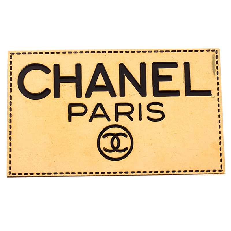 Chanel Gold Tone Enamel Employee Tag Pin Brooch