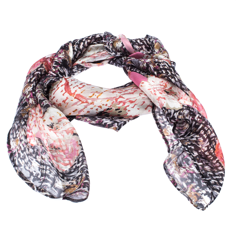 

Chanel Multicolor Floral Printed Silk Scarf, Pink