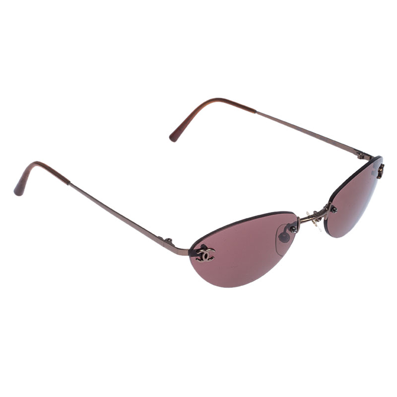 Chanel Gold Tone/Burgundy 4003 Rimless Oval Sunglasses