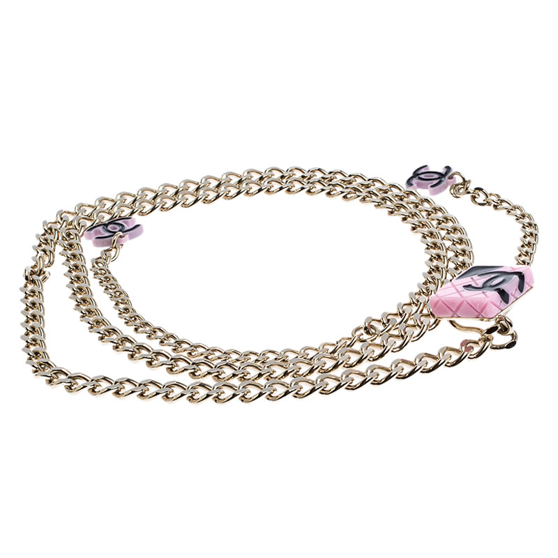 

Chanel Rose Gold Tone Chain Link Pink CC Cambon Belt