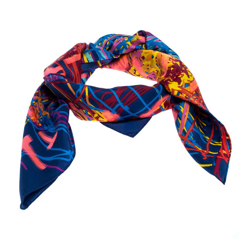 

Chanel Multicolor Printed Tweed Silk Scarf