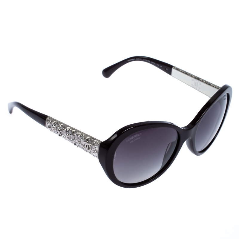 Chanel Maroon Crystal Embellished Polarized 5290-B Oval Sunglasses