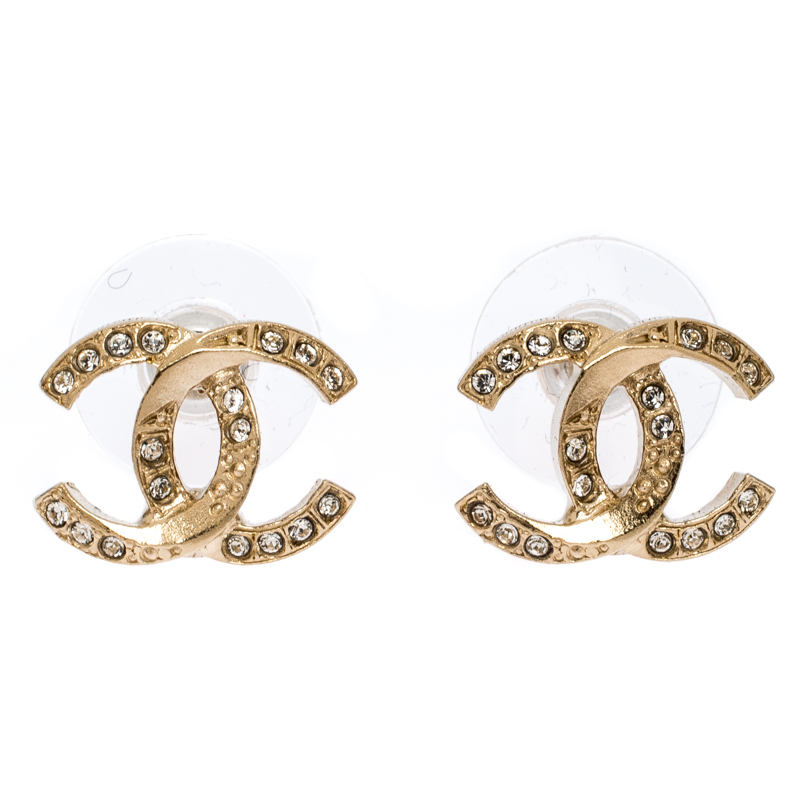 Chanel CC Crystal Gold Tone Stud Earrings Chanel | The Luxury Closet