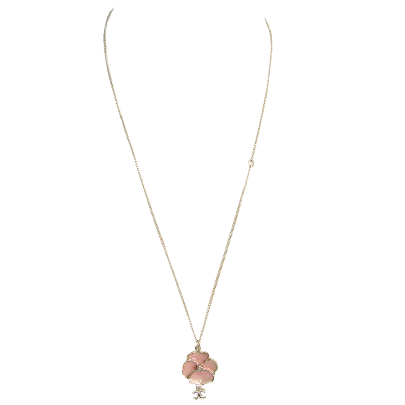 

Chanel Camellia Pink/Gold Metal Pendant Necklace
