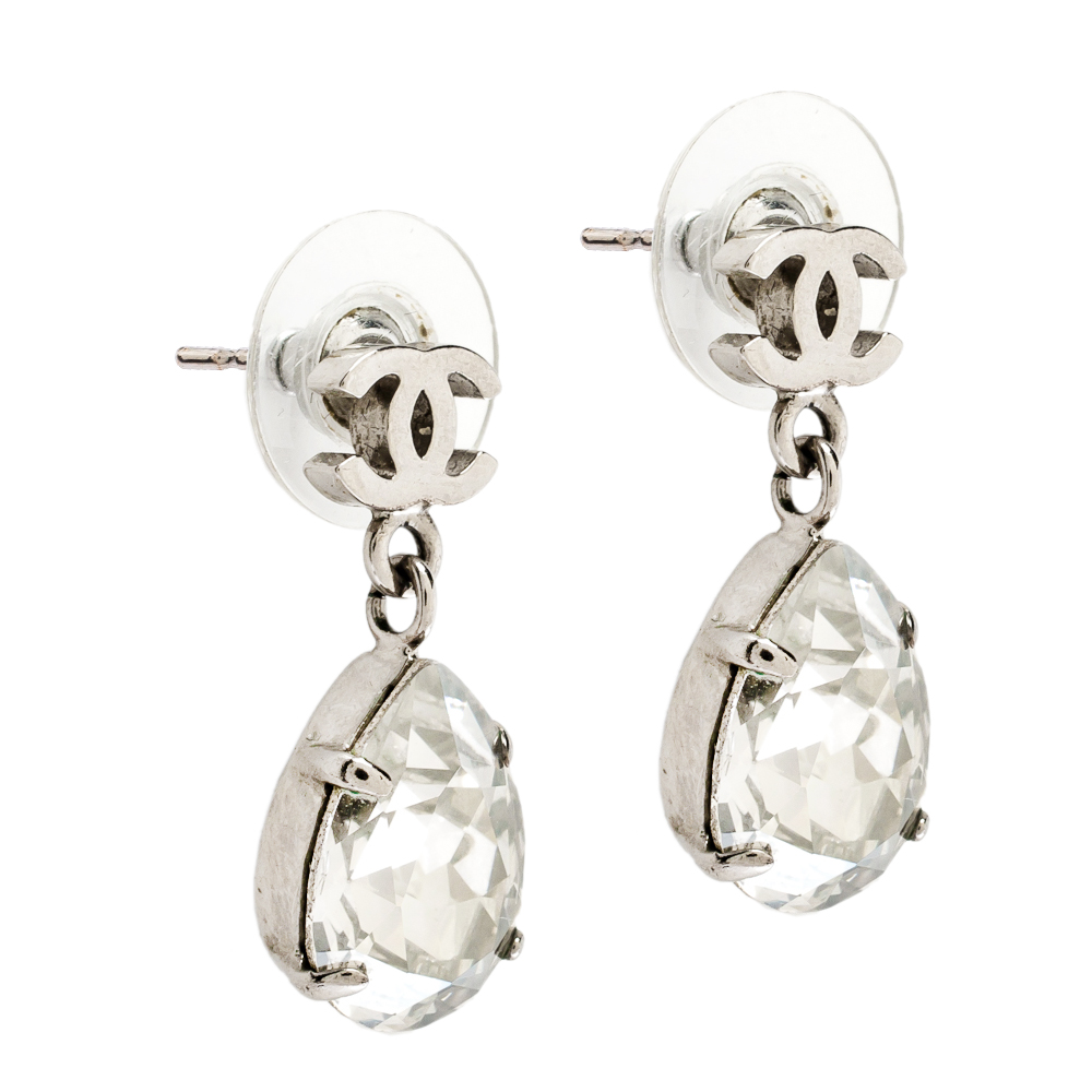 

Chanel CC Crystal Teardrop Silver Tone Earrings