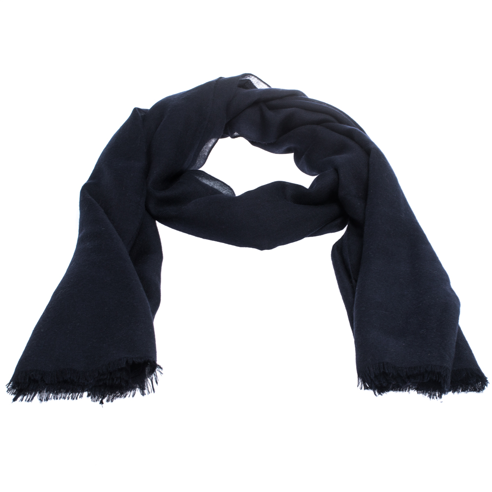 

Chanel Navy Blue CC Logo Embroidered Cashmere & Silk Shawl