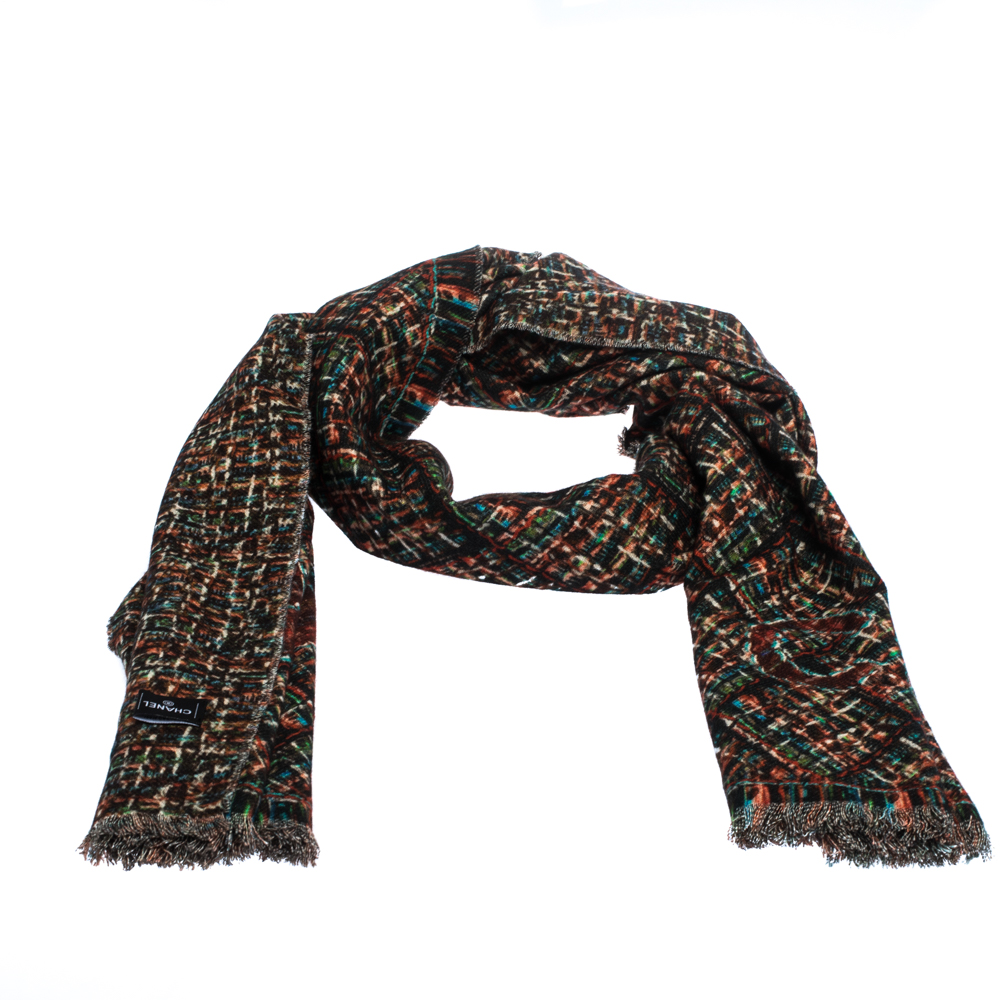 

Chanel Multicolor Tweed Print Double Cloth Cashmere Scarf