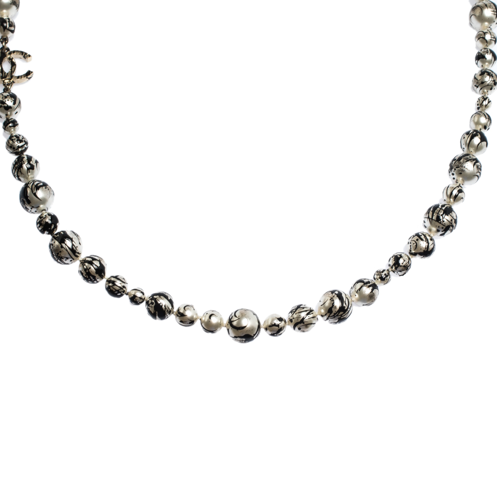 

Chanel CC Paint Splatter Faux Pearl Gold Tone Long Stranded Necklace, Multicolor