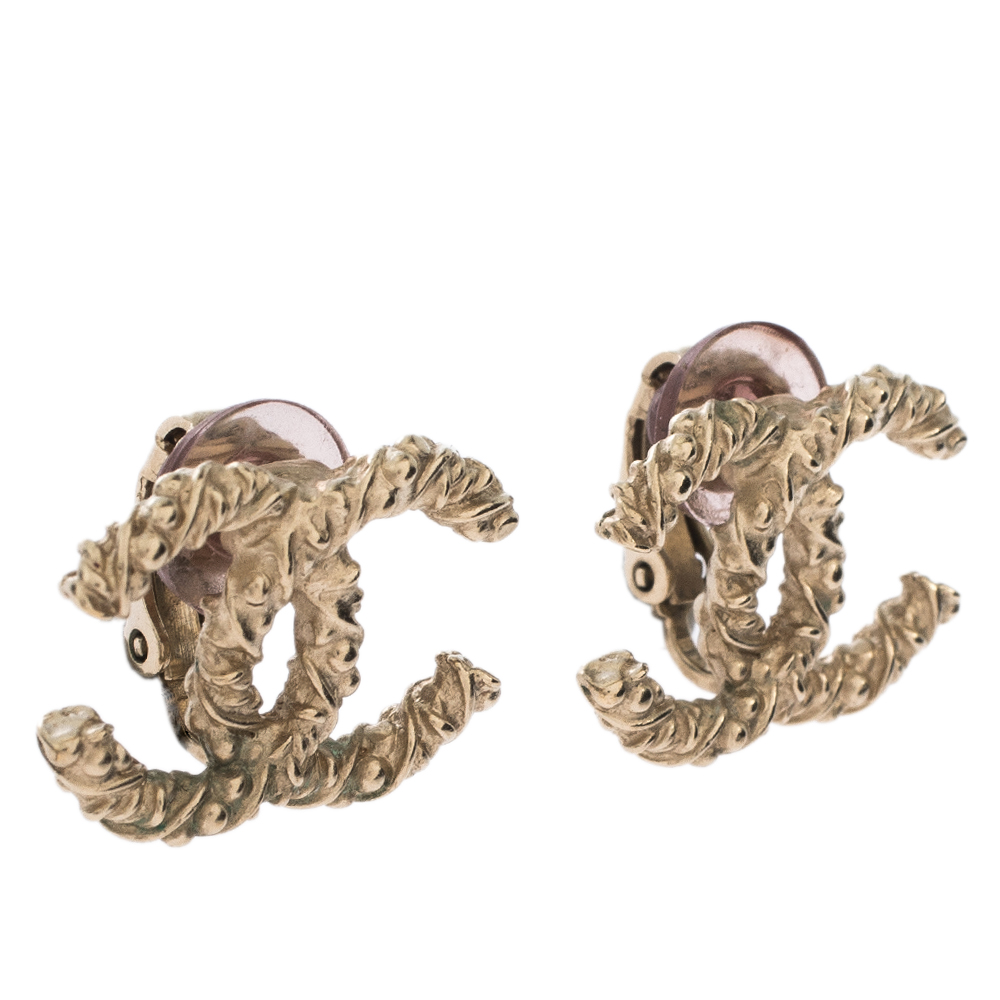 

Chanel CC Rope Twist Gold Tone Clip-on Stud Earrings