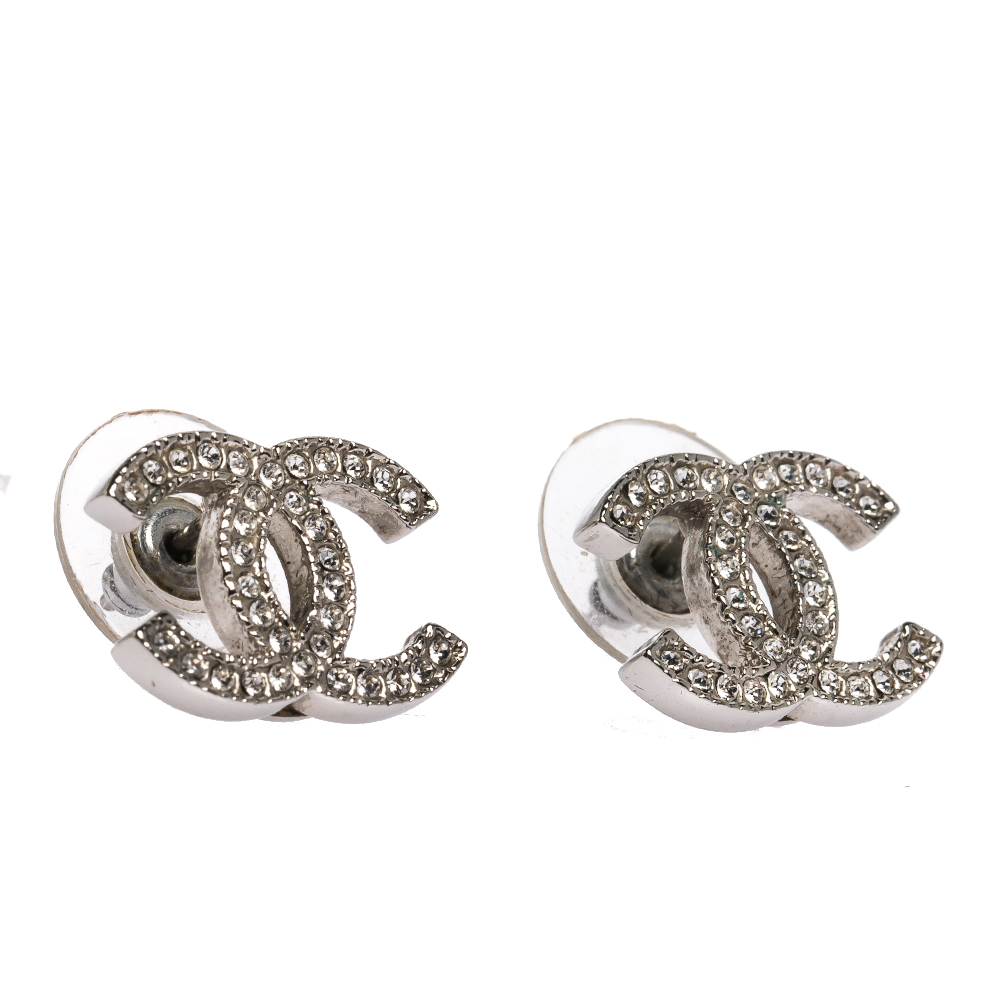 

Chanel CC Crystal Embellished Silver Tone Stud Earrings