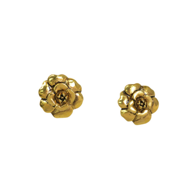 Pre Owned Chanel Camelia Gold Tone Earrings