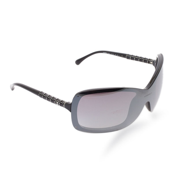 Chanel Black Rectangle Shield Sunglasses