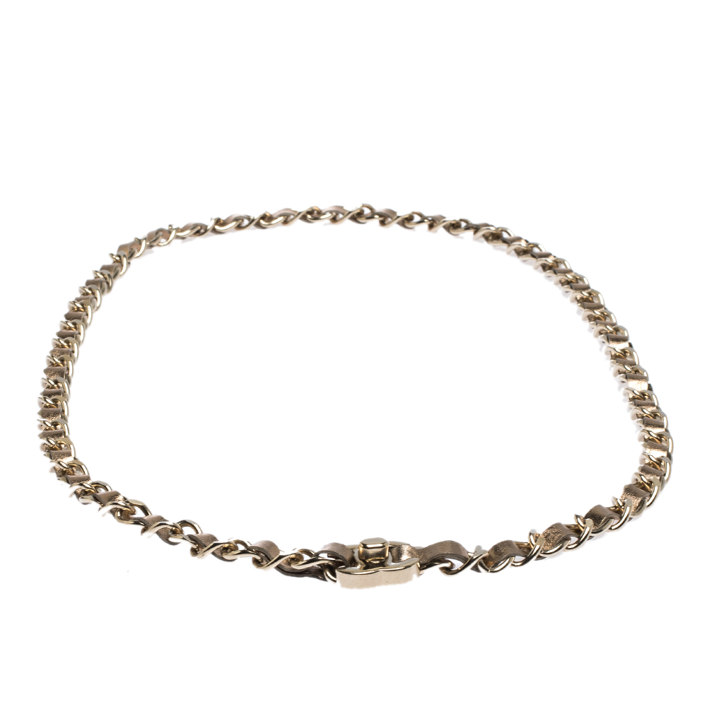 

Chanel CC Turnlock Metallic Leather Gold Tone Chain Link Necklace