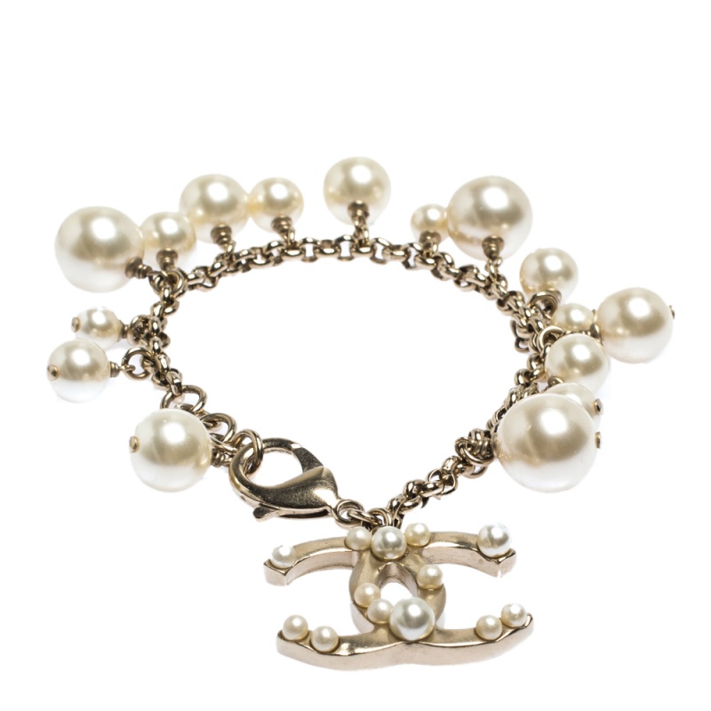 

Chanel CC Faux Pearl Gold Tone Bracelet