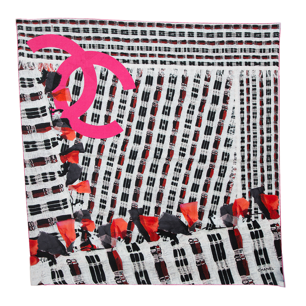 

Chanel Black & Pink Tweed Print Silk Scarf