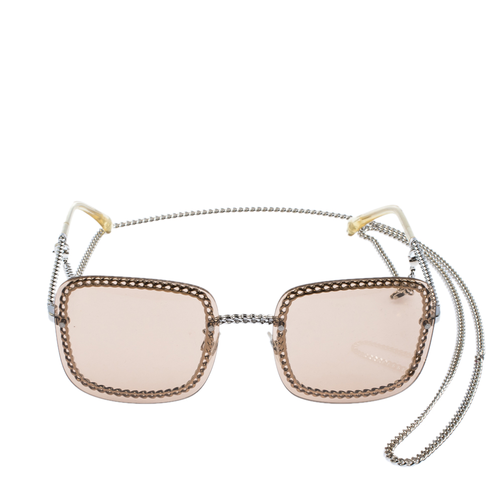 Chanel Silver/Light Brown Clear 4244 Square Sunglasses