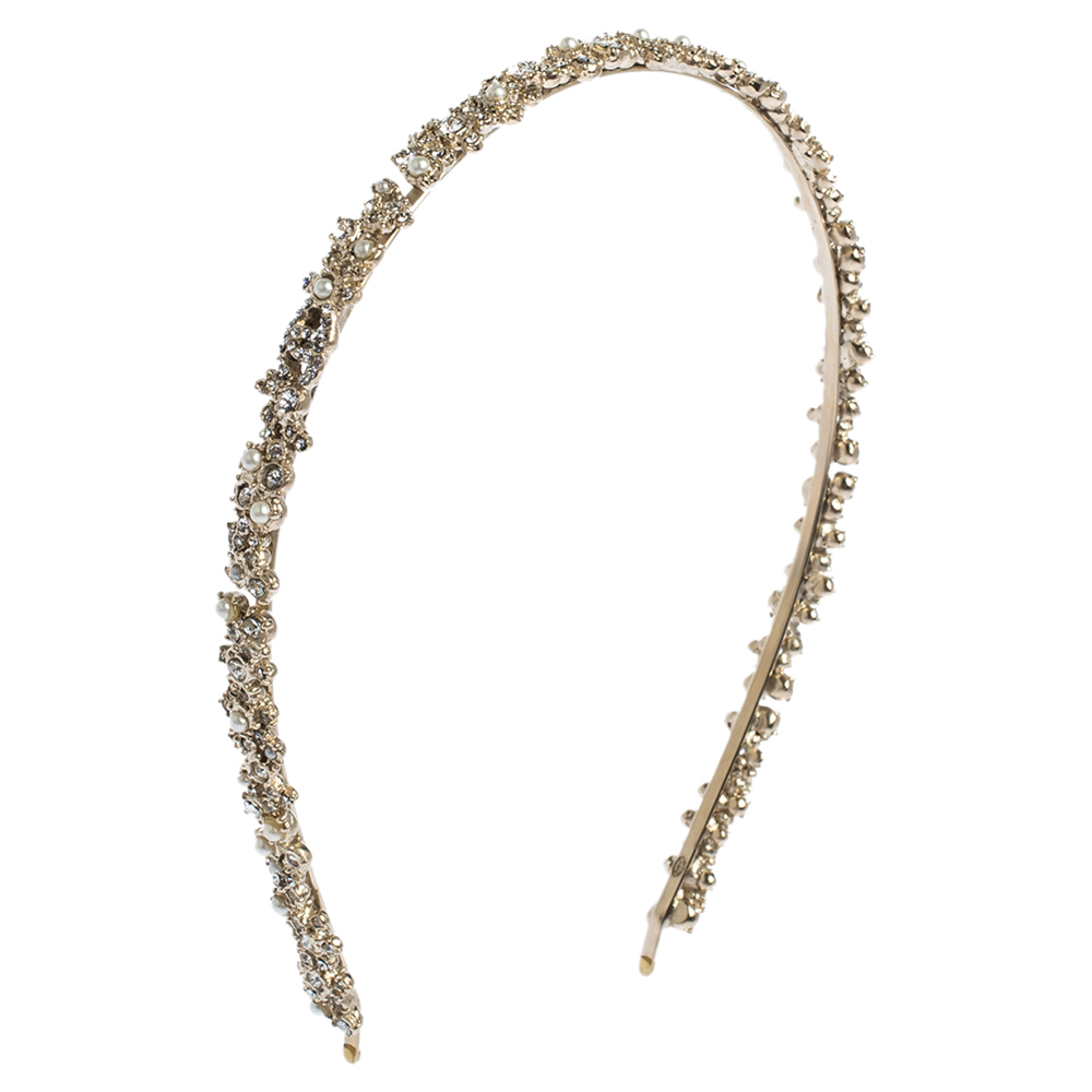 

Chanel Crystal Faux Pearl Embellished Gold Tone Head Band