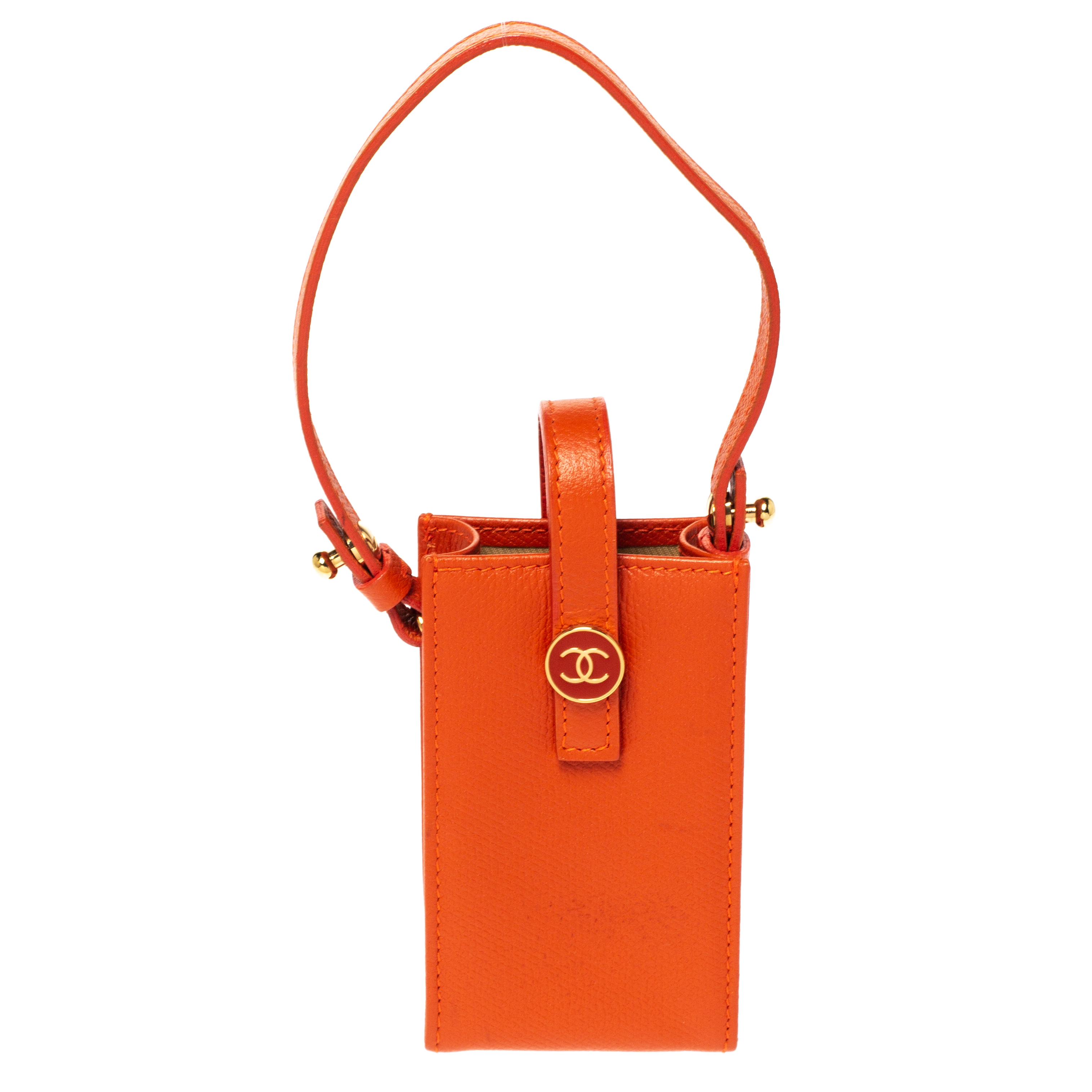Pre Owned Chanel Orange Leather Vintage CC Phone Holder