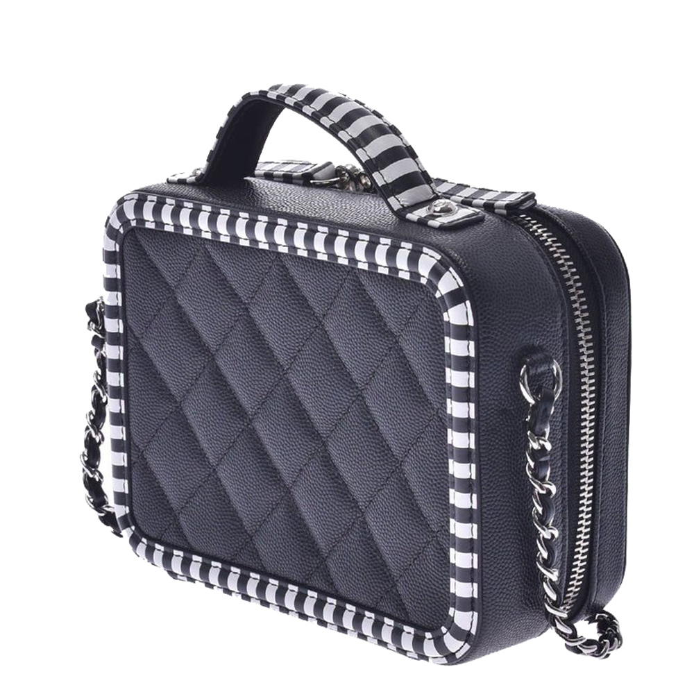 

Chanel Black/White Caviar Skin Leather CC Filigree Vanity Case Bag