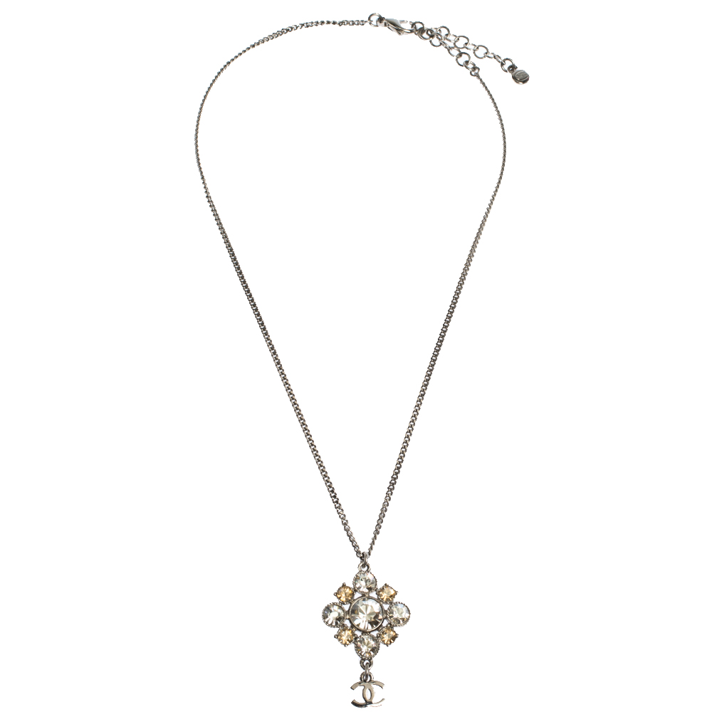 

Chanel CC Floral Crystal Hoop Earrings and Necklace Set, Silver