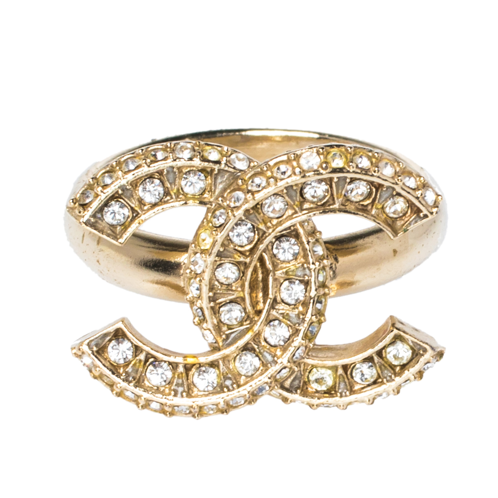 

Chanel Crystal CC Pale Gold Tone Ring Size EU 54