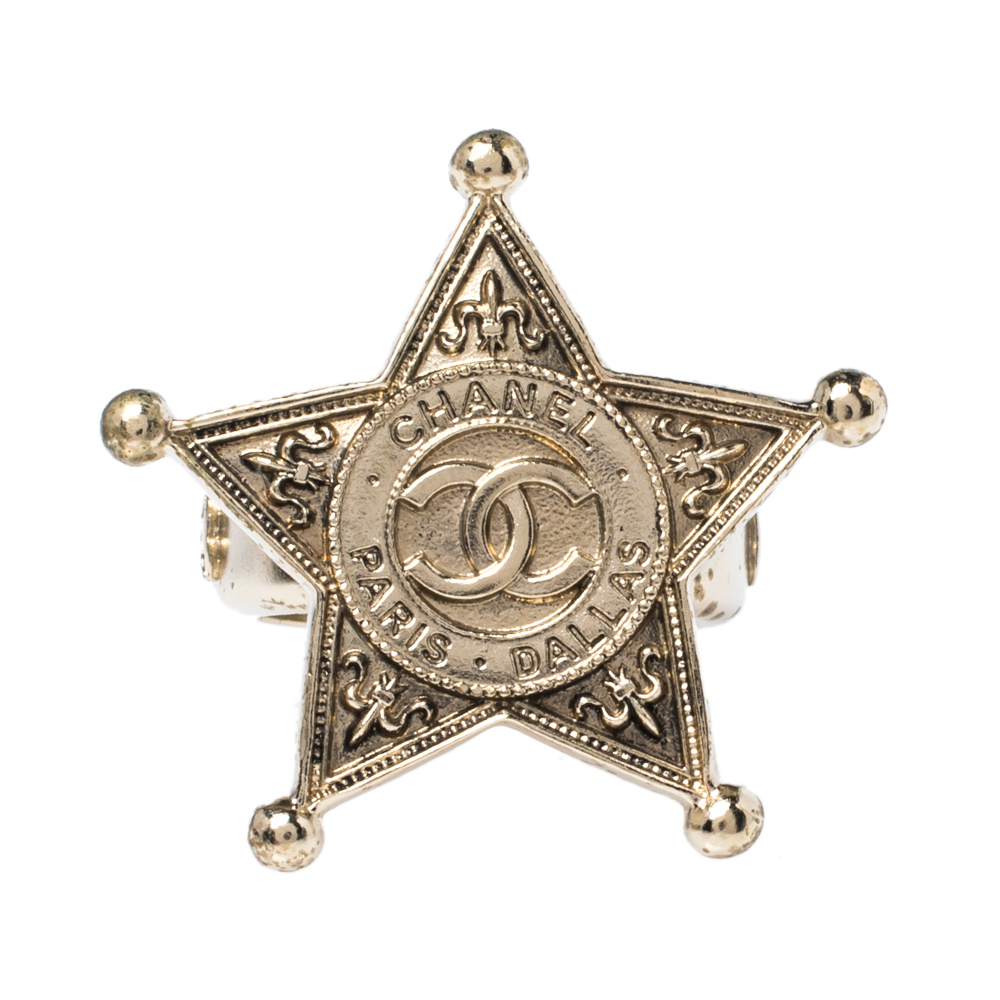 

Chanel Gold Tone Paris-Dallas Sheriff's Star Ring Size EU 56