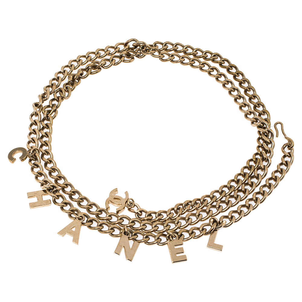 

Chanel Gold Tone Logo Charms Chain Belt