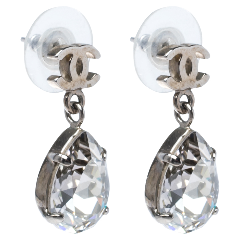 

Chanel CC Crystal Silver Tone Teardrop Earrings