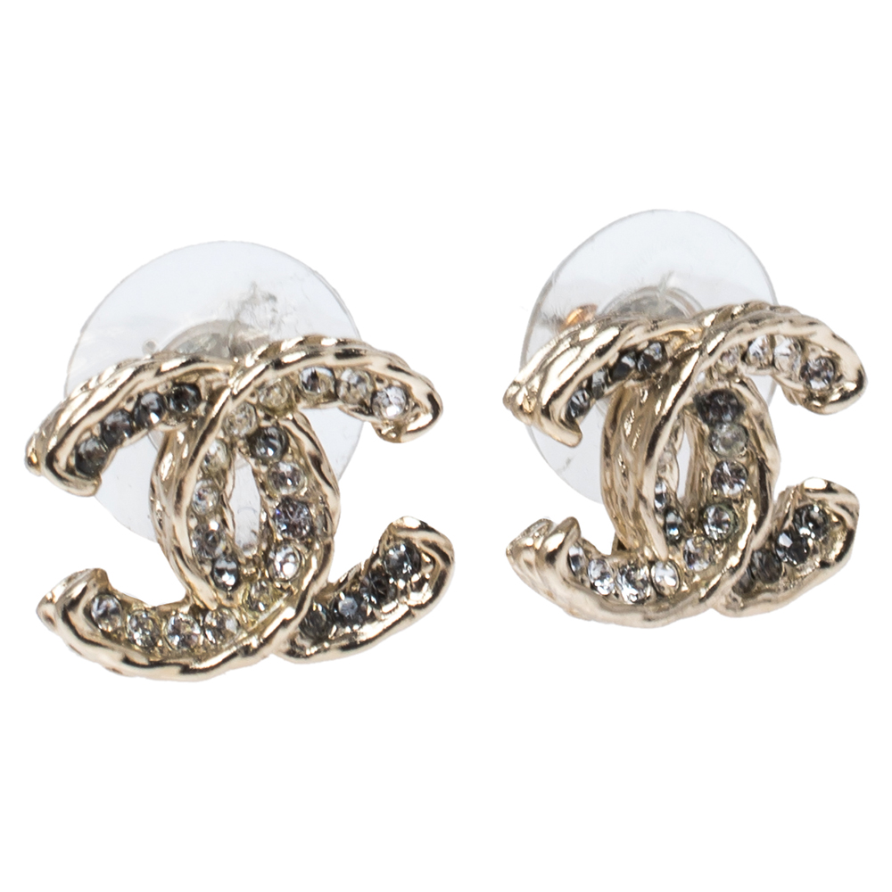 

Chanel CC Logo Crystal Gold Tone Stud Earrings