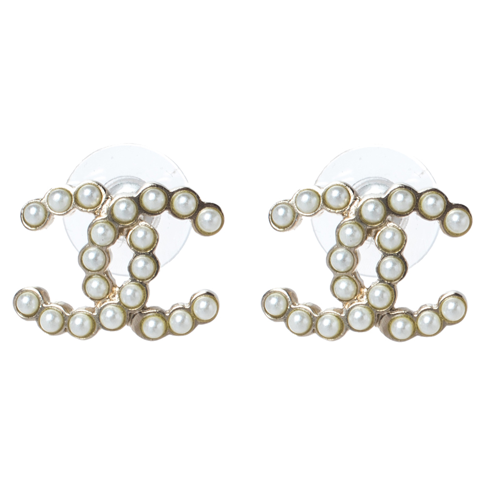 Chanel CC Faux Pearl Gold Tone Stud Earrings Chanel | The Luxury Closet