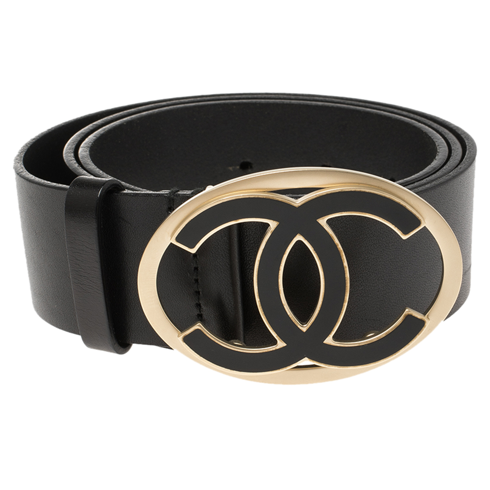 

Chanel Black Leather CC Logo Buckle Belt