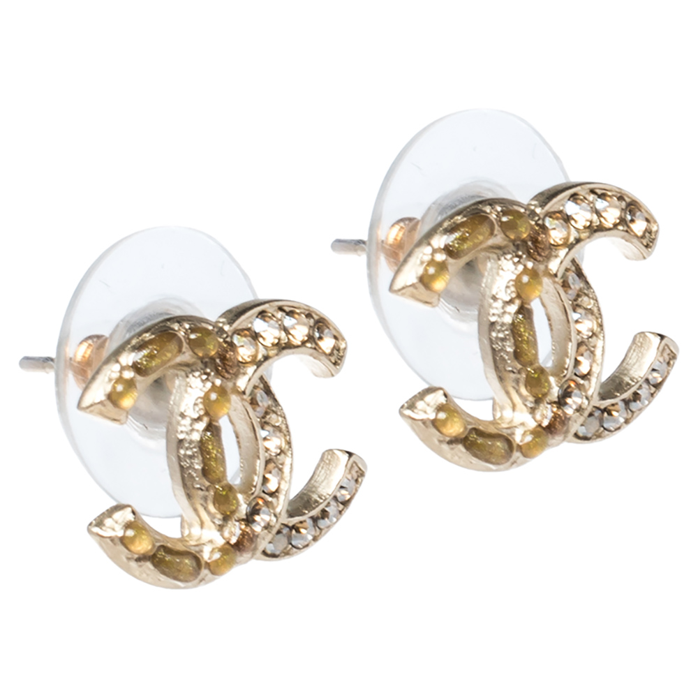

Chanel Resin Crystal CC Gold Tone Stud Earrings