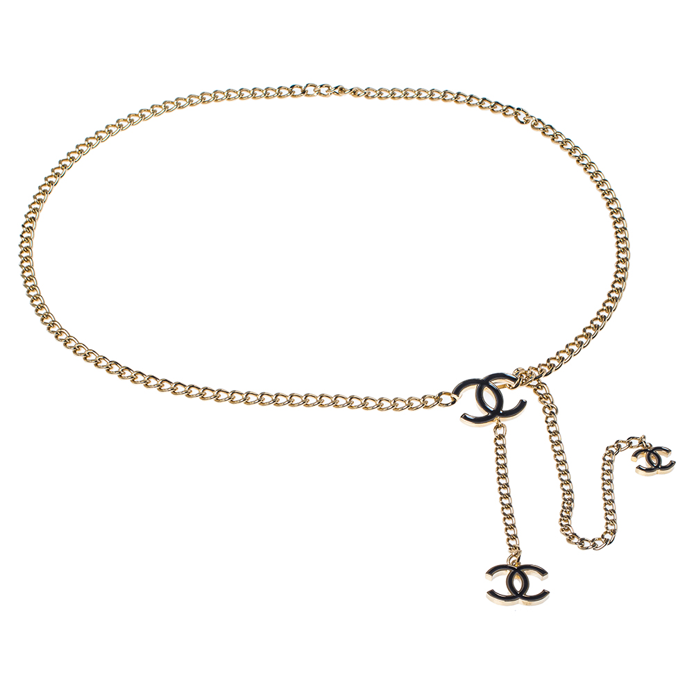 Pre Owned Chanel Gold Tone Chain Link CC Charm Belt