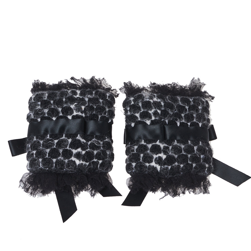 

Chanel Dark Grey Wool Mohair Blend Armbands, Black